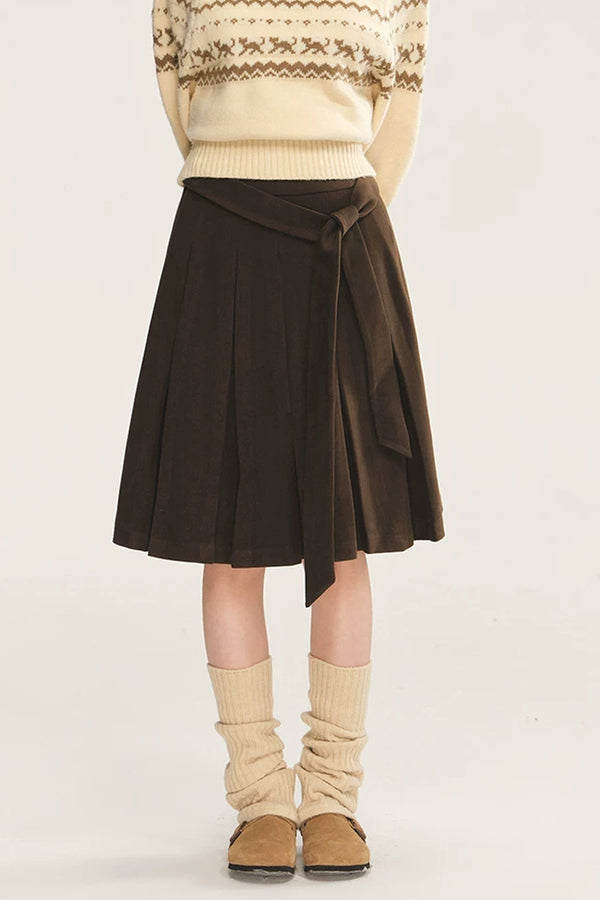 High-Waisted Woolen A-Line Umbrella Skirt