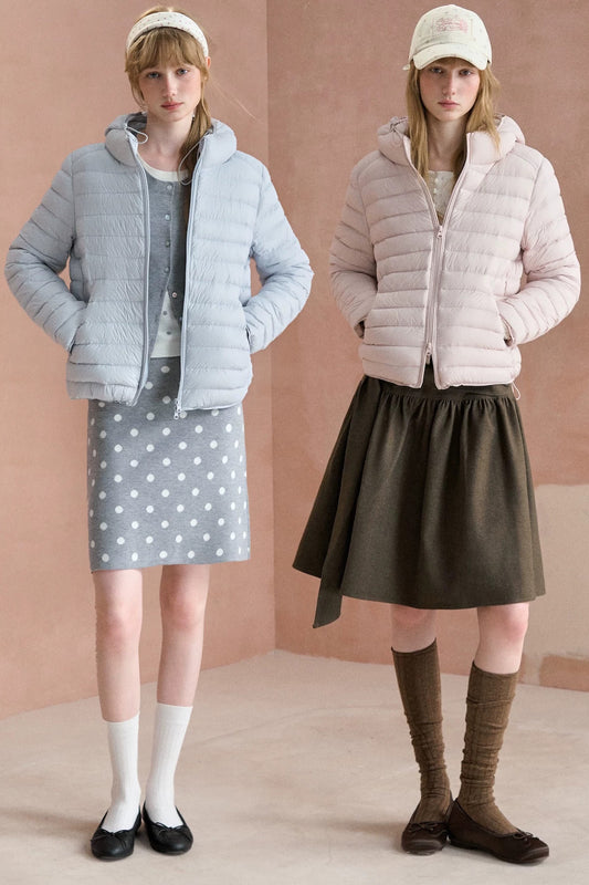 Ribbed Hooded Lightweight Down Jacket