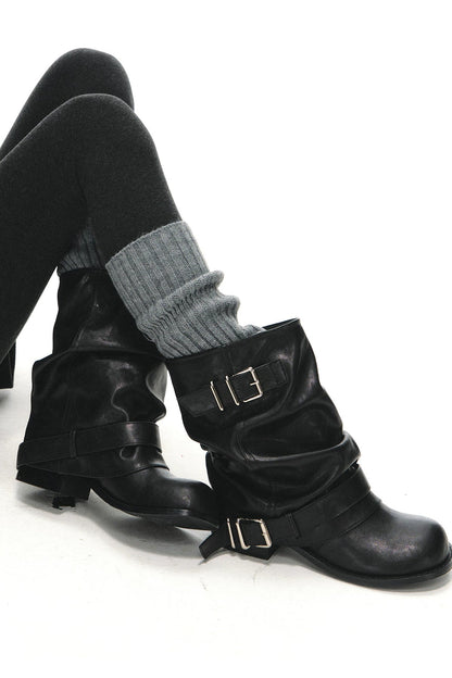 Western Stacked Buckle Boots