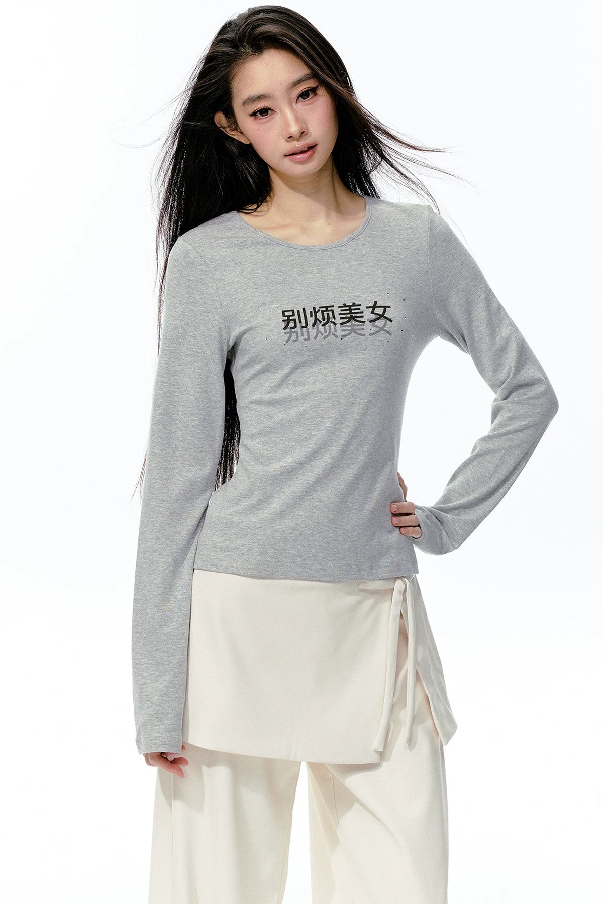 Tee-shirt à manches longues en maille avec imprimé strass