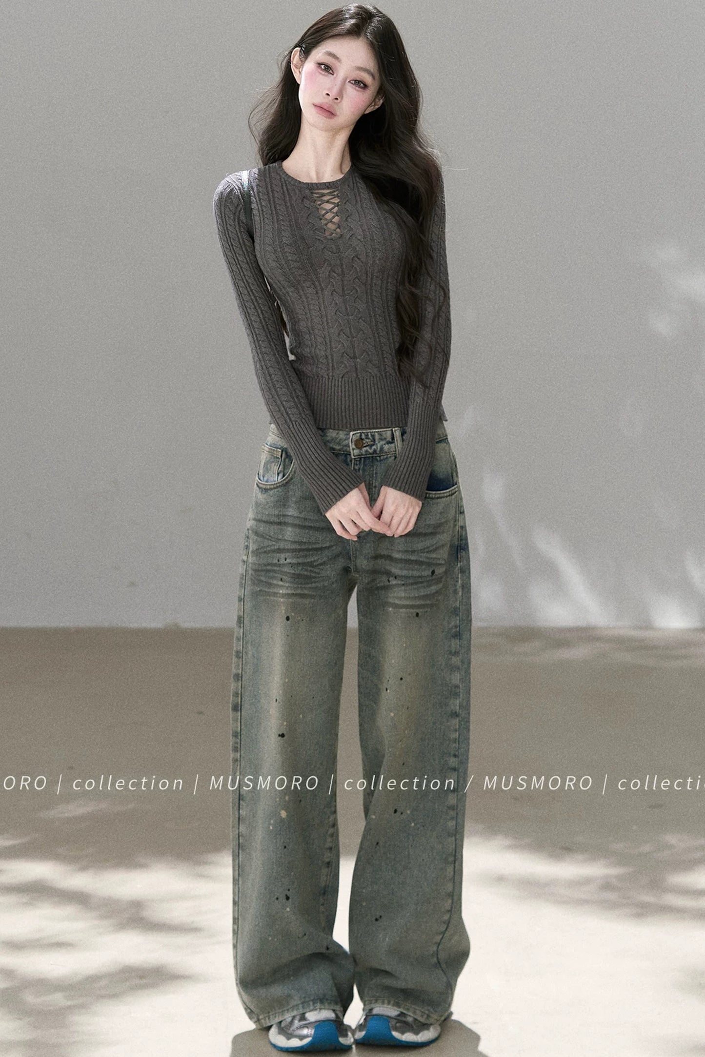 High-Stretch Lace-Up Knit Top