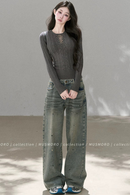 High-Stretch Lace-Up Knit Top
