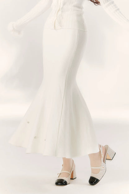 Diamond-Studded Knit Fishtail Skirt