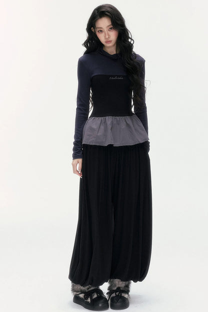 Tencel Wool Layered-Look Top and Lantern Pants Set-Up