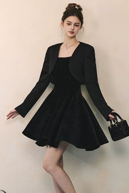 Black Suspender Dress With Jacket Set-Up