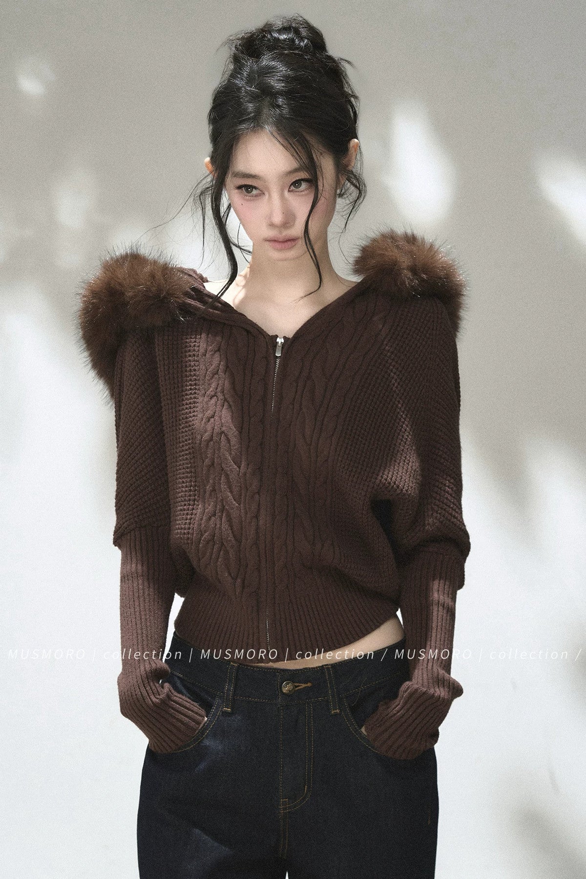 3D Twist Knit Hooded Cardigan