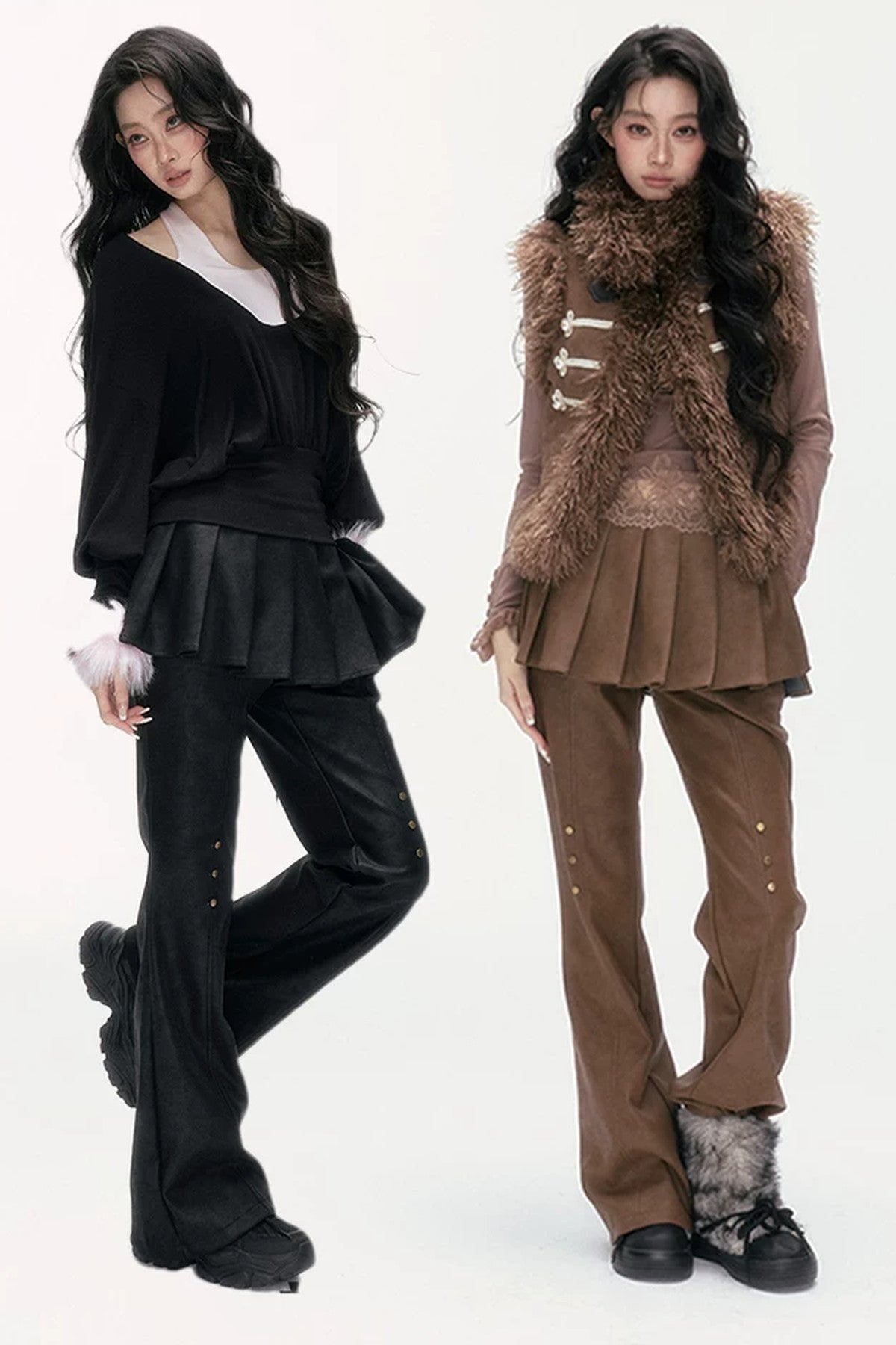 Flared Pants With Detachable Skirt