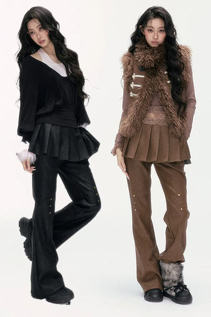 Flared Pants With Detachable Skirt