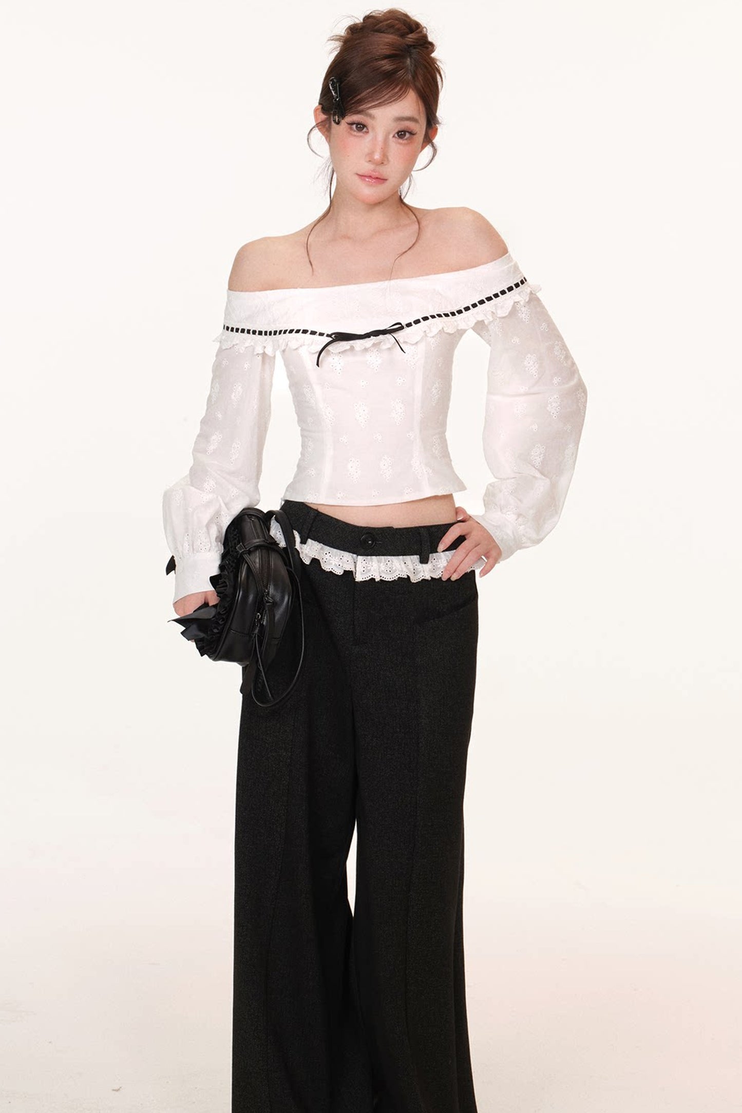 Color-Block Tie Embroidered Top Set-Up