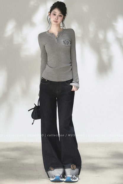 Embroidered Waffle Knit Top