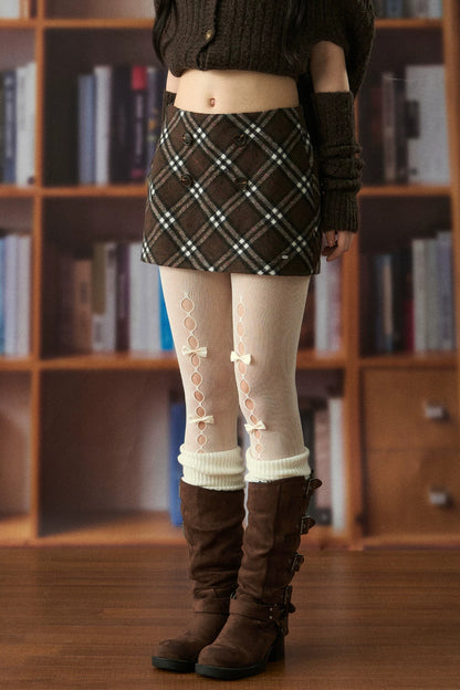 Plaid Woolen A-Line Skirt