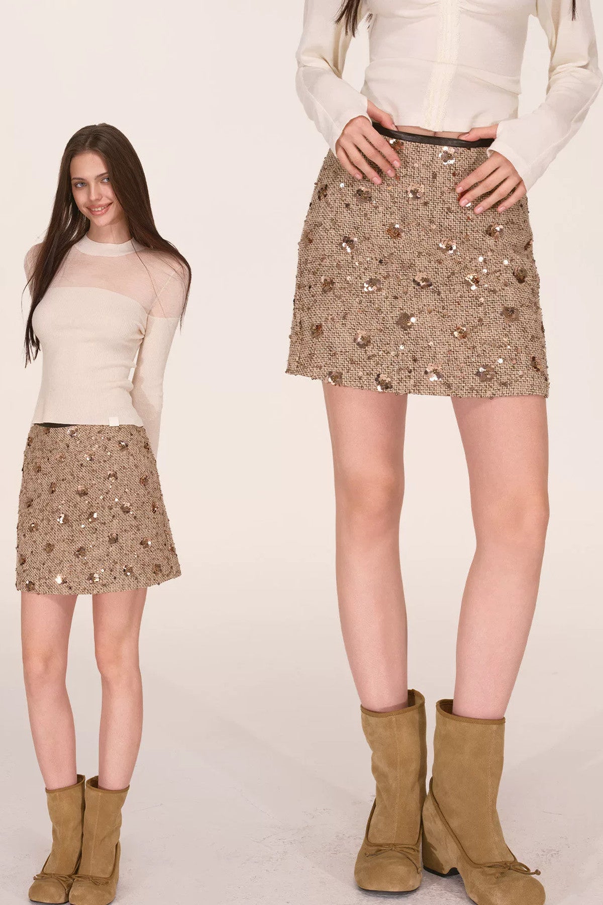 Sequin Tweed A-Line Skirt