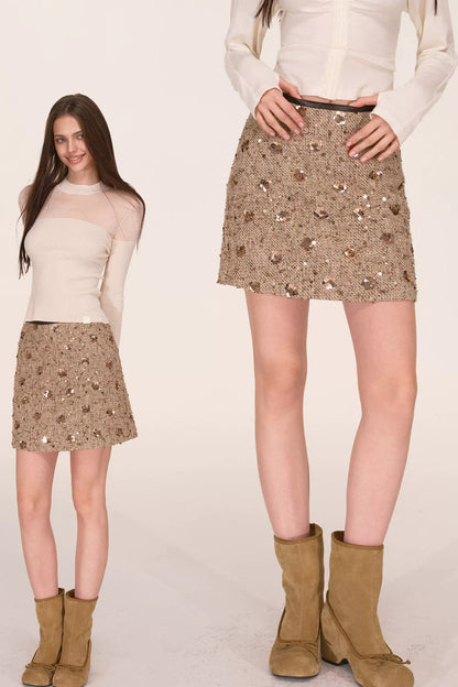 Sequin Tweed A-Line Skirt
