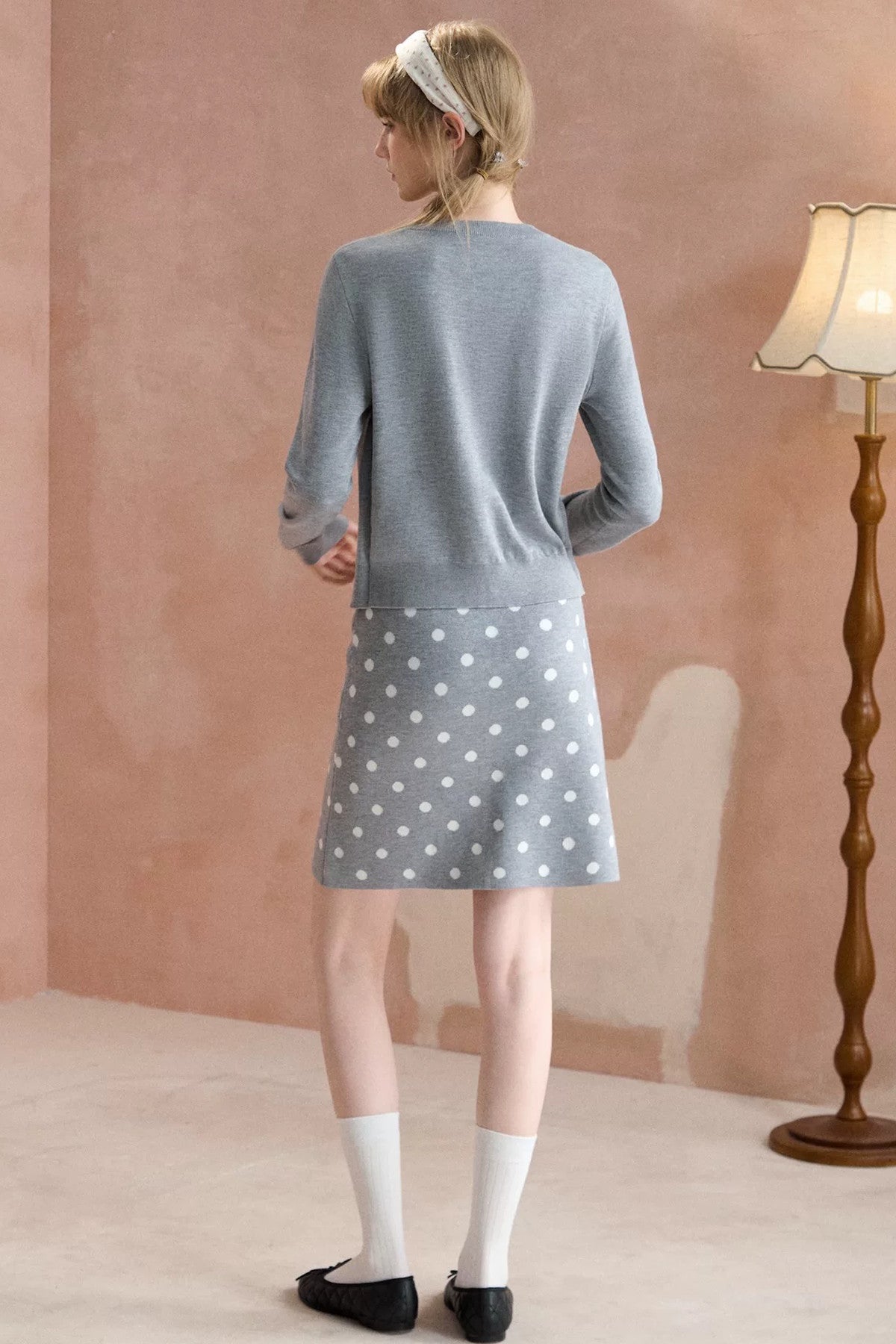 Retro Polka Dot Faux Two-Piece Knit Sweater Set-Up