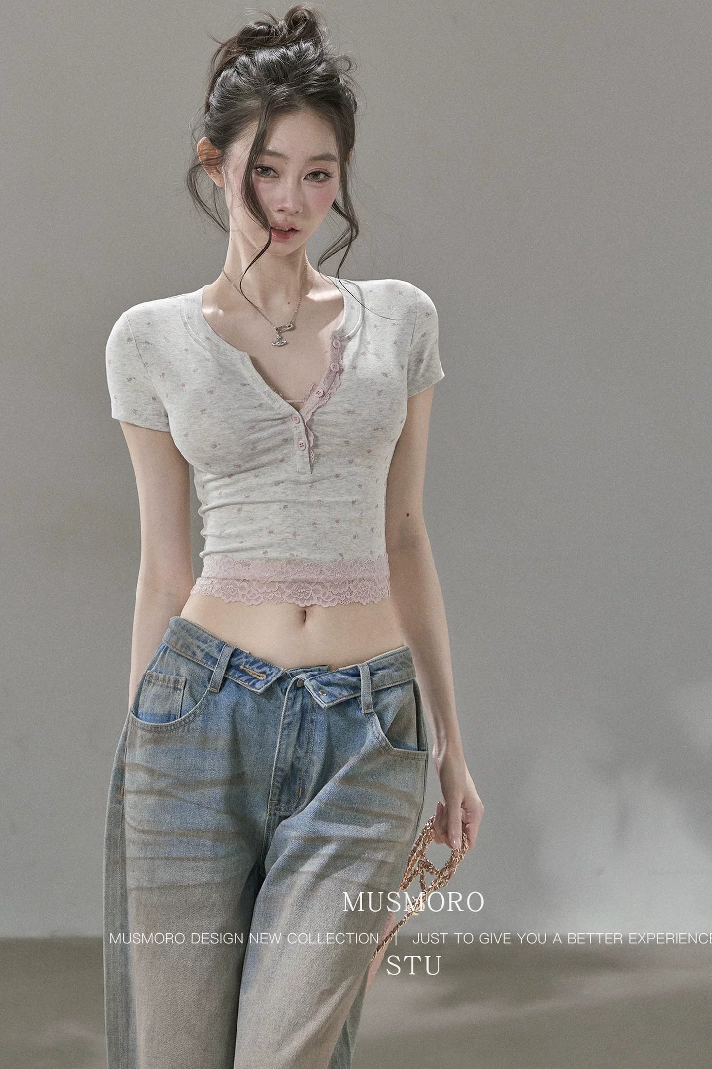 Low-Rise Complex Denim Pants
