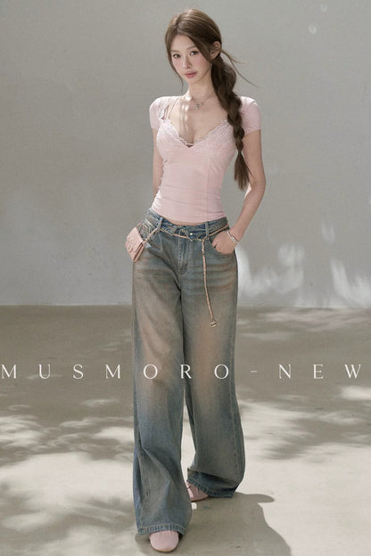 Low-Rise Complex Denim Pants