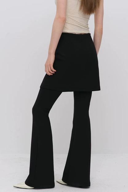Layered-Look Slit Skirt-Style Flared Pants