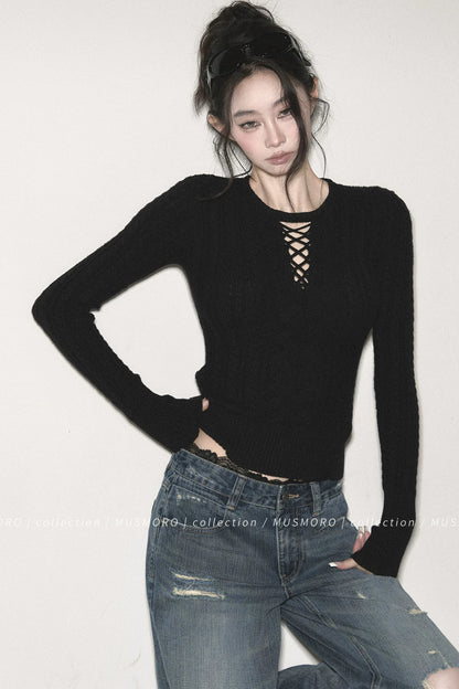 High-Stretch Lace-Up Knit Top