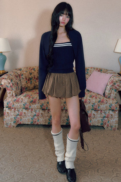 Striped Knit Camisole and Long-Sleeved Cardigan Set-Up