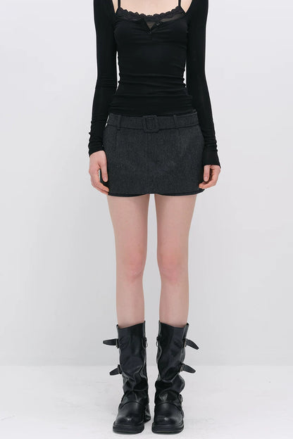 Belted Wool A-Line Skirt