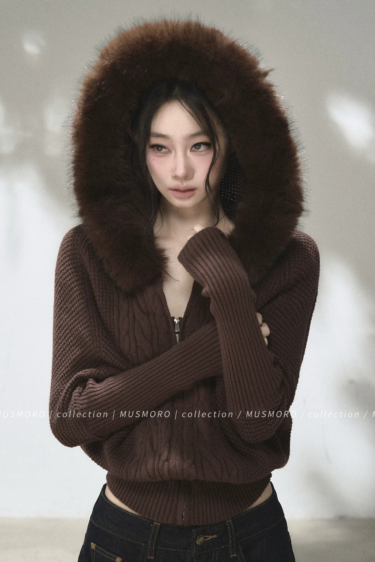 3D Twist Knit Hooded Cardigan