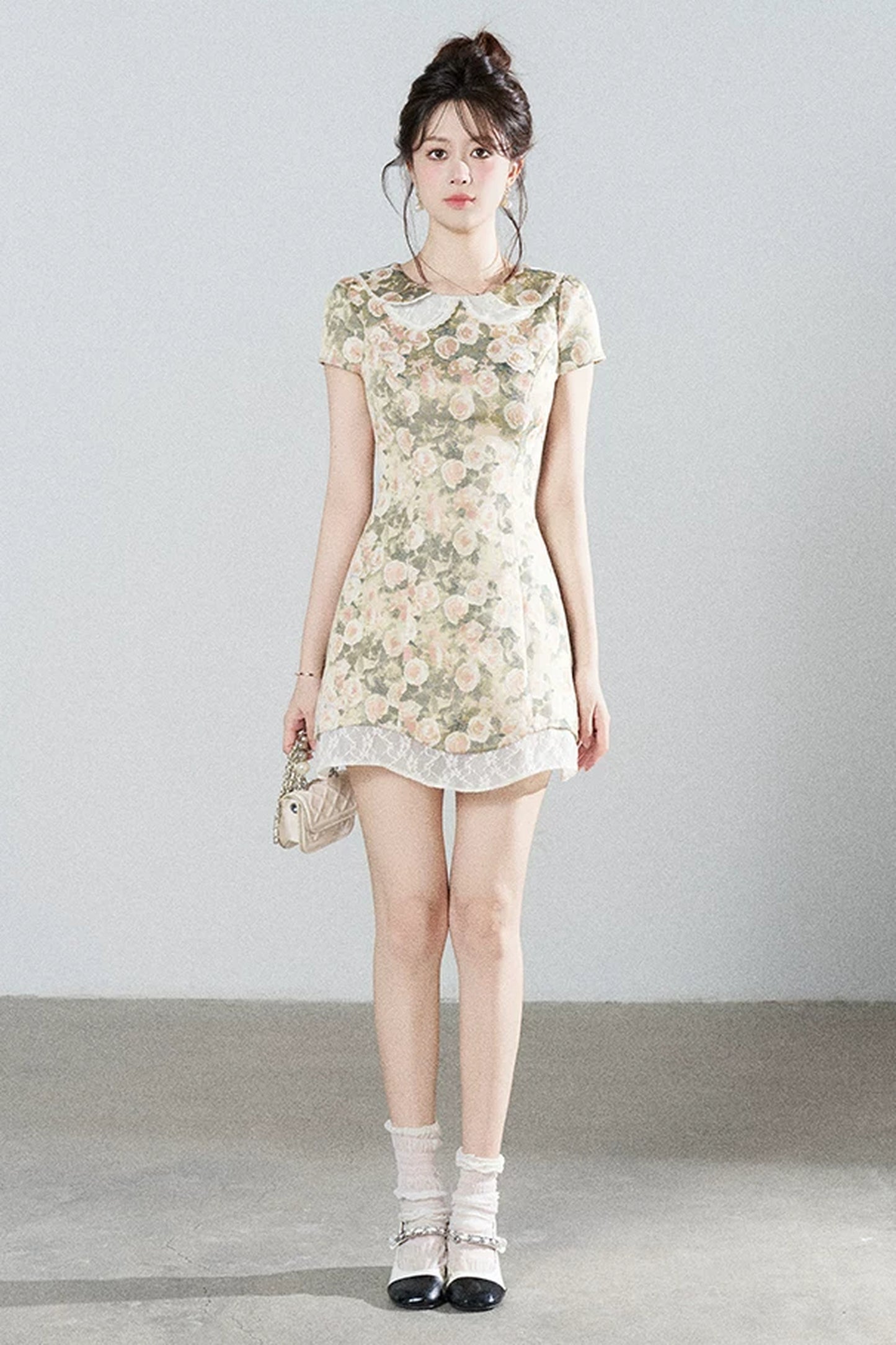 Floral Jacquard Doll Collar Dress