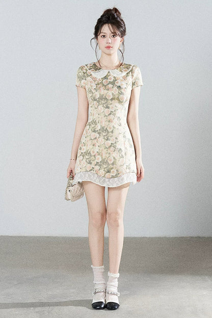 Floral Jacquard Doll Collar Dress