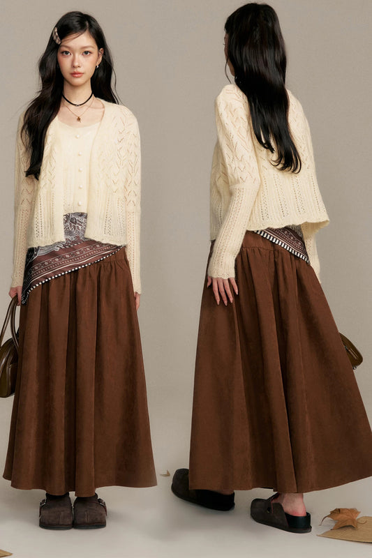 Crochet Knit Cardigan and Camisole Two-Piece With Skirt Set-Up