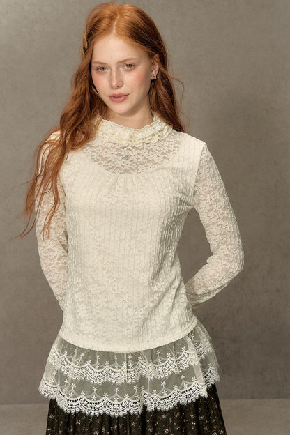 Lace French-Style Hollow-Out Base Shirt