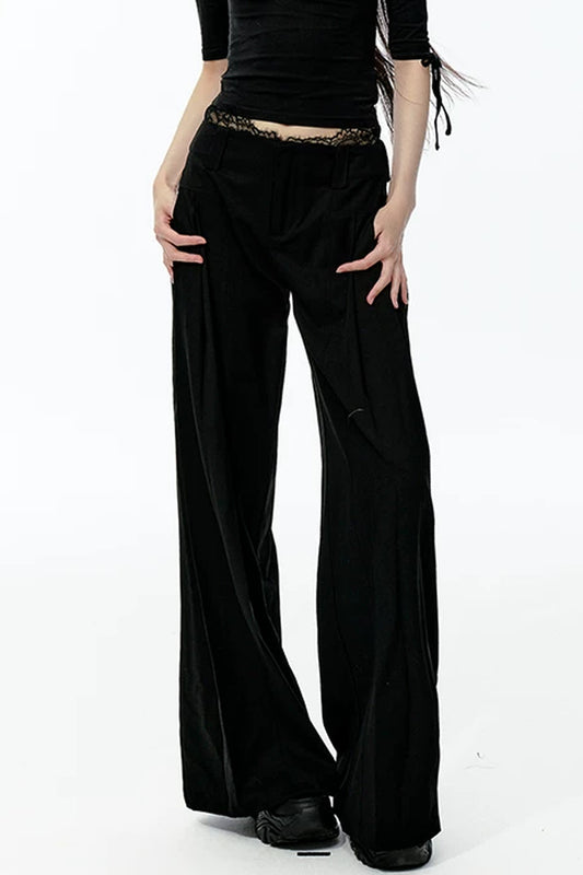 Lace Waist Pleated Wide-Leg Pants