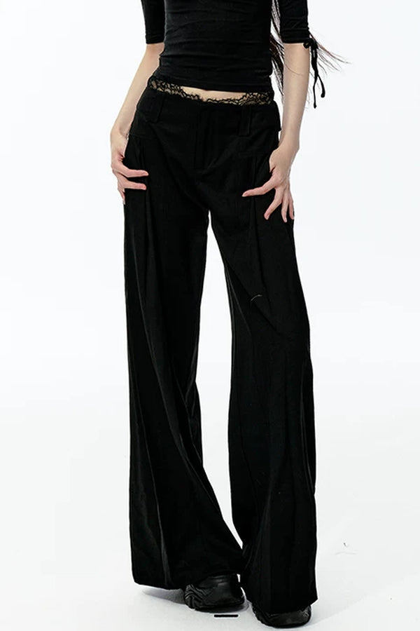 Lace Waist Pleated Wide-Leg Pants