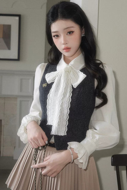 Impression Lapel Button Vest With Shirt  Set-Up