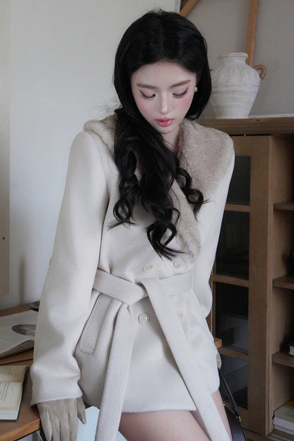 Mink Fur Collar Double-Breasted Short Jacket