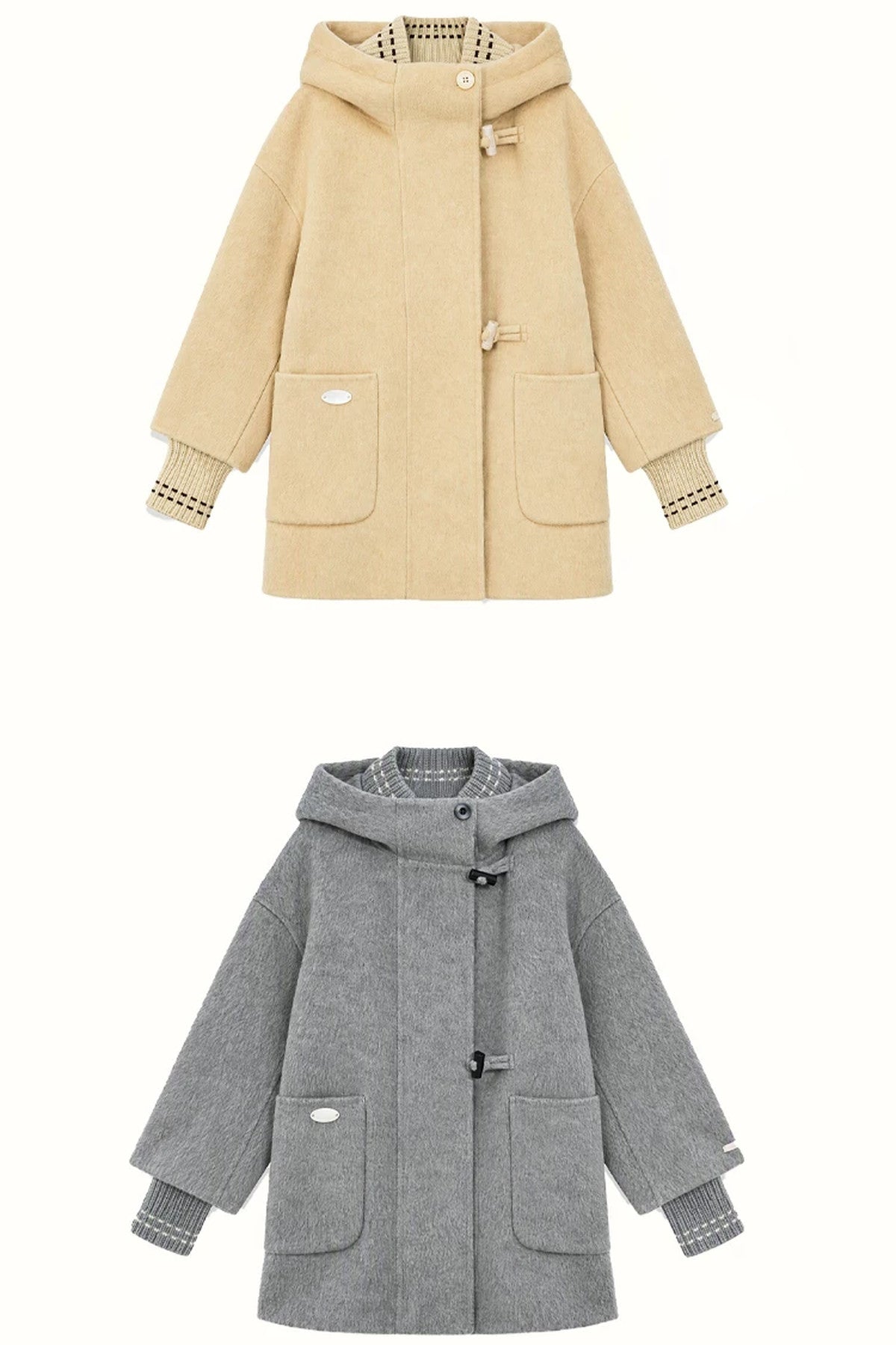 Hooded Horn Button Wool Coat