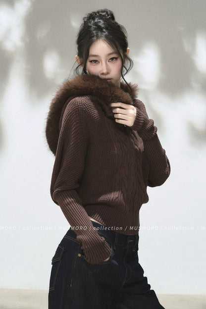 3D Twist Knit Hooded Cardigan