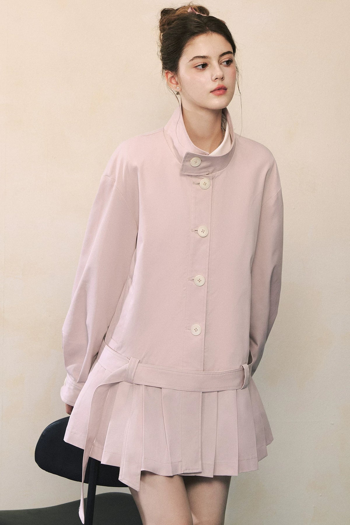 Pleated Hem Tie Waist Jacket