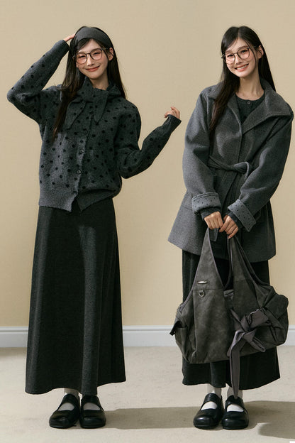 Polka Dot Wool Cardigan and Long Skirt Set-Up
