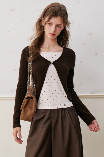 Rose Polka Dot Layered-Look Knit Top