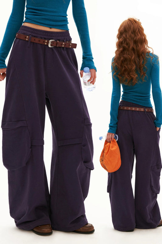 Three-Dimensional Cut Pocket Wide-Leg Sweatpants