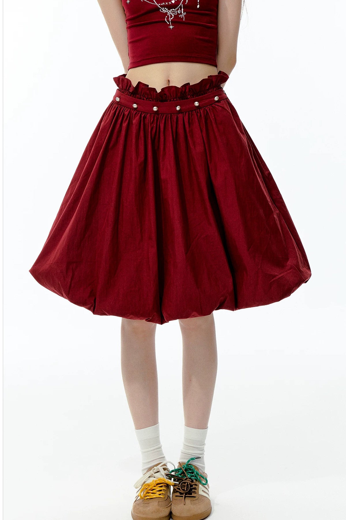 Pearl Rhinestone T-Shirt, Flower Bud Skirt and Pants Set-Up