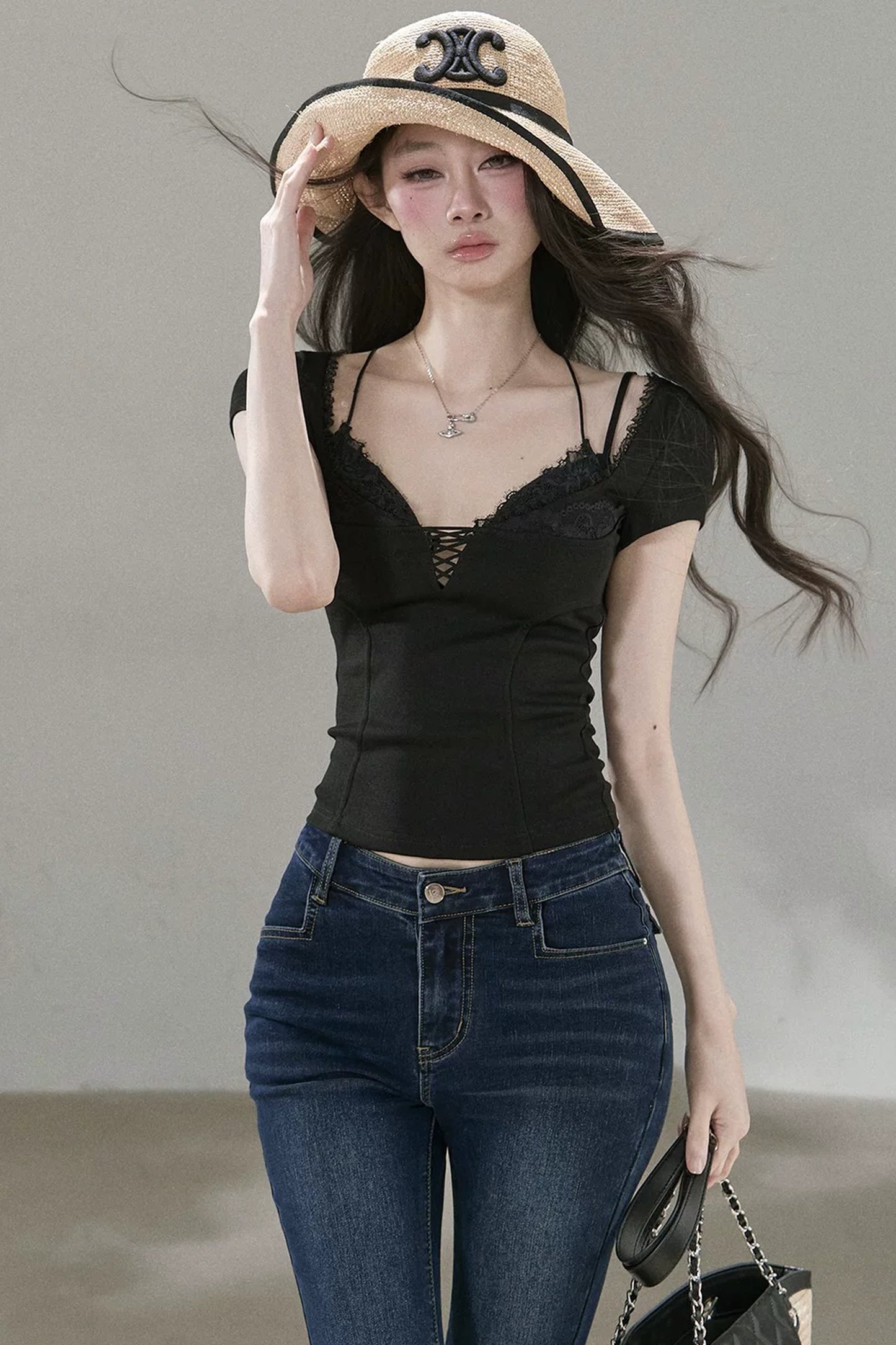 Ruffled Lace Trim Blouse