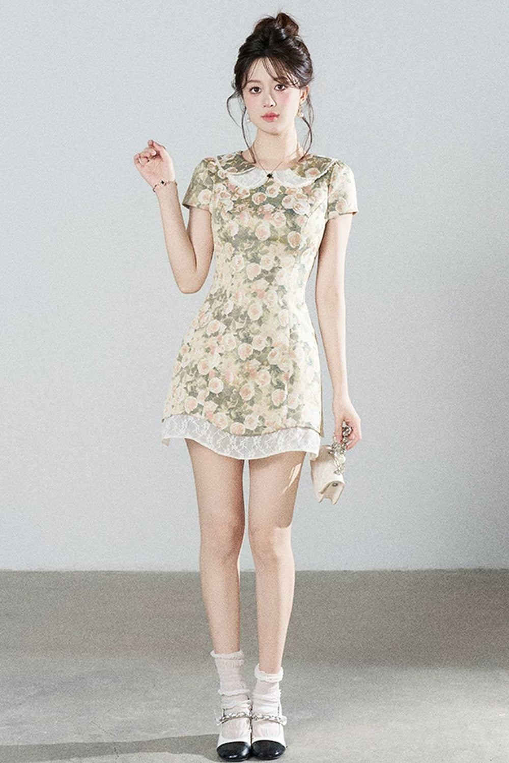 Floral Jacquard Doll Collar Dress