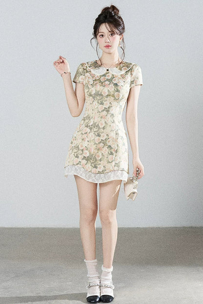 Floral Jacquard Doll Collar Dress
