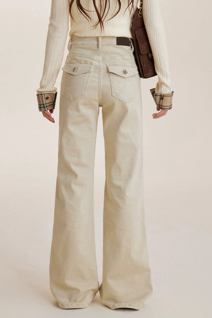 Mid-Rise Flared Flap Pocket Jeans