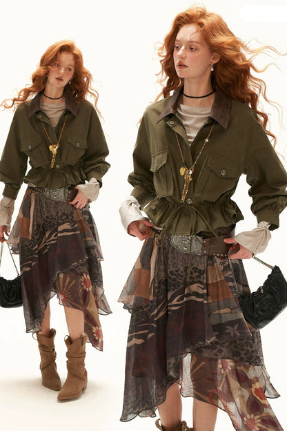 Textured Snowflake Velvet Leather Collar Jacket