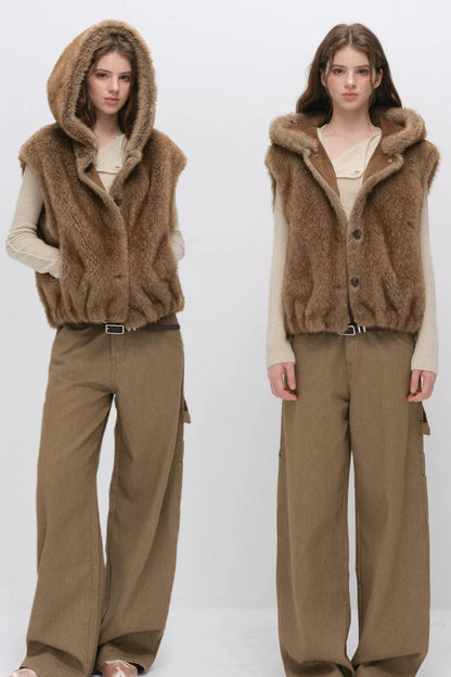 Hooded Faux Fox Fur Vest