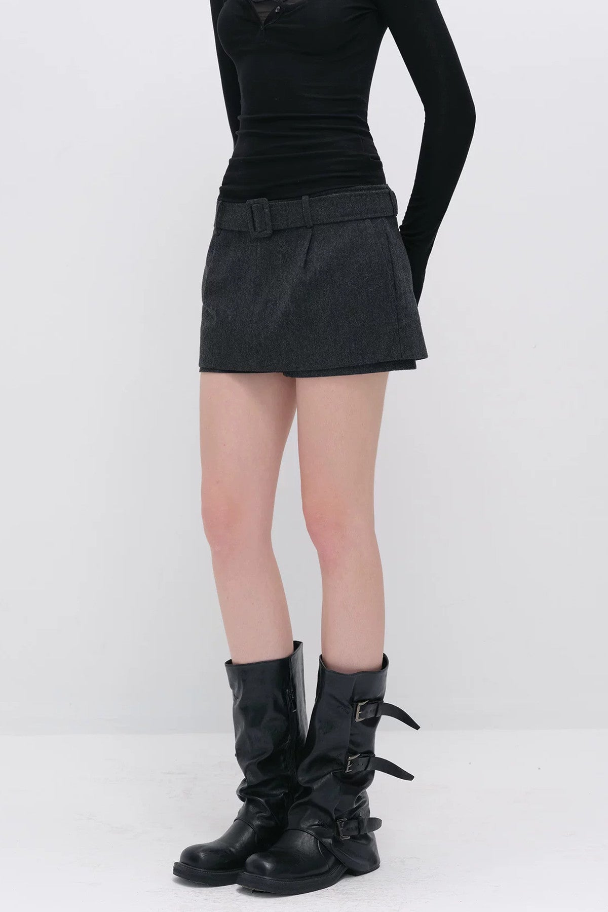 Belted Wool A-Line Skirt