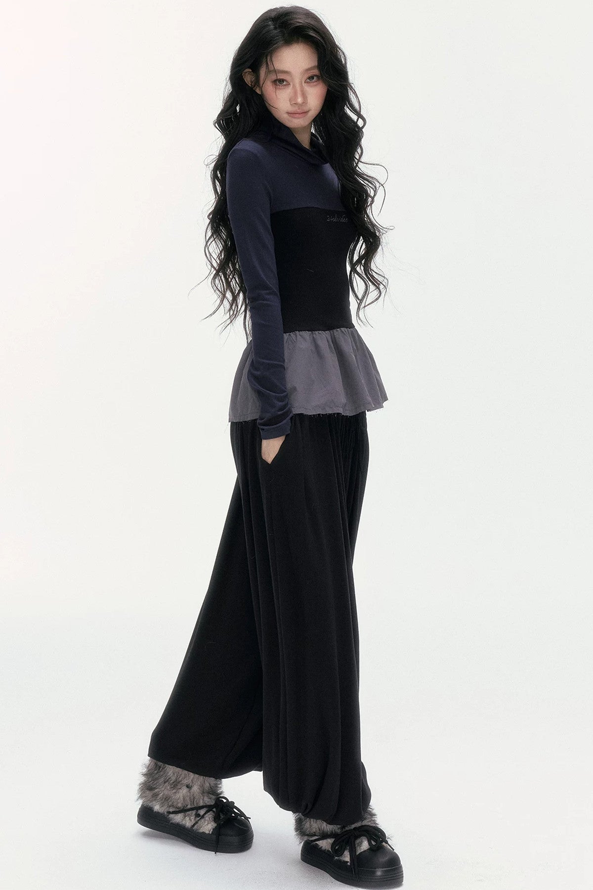Tencel Wool Layered-Look Top and Lantern Pants Set-Up