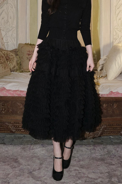 Multi-Layered Pleated Tulle Skirt