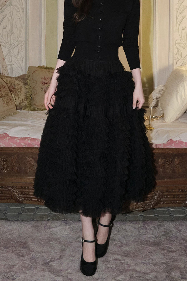 Multi-Layered Pleated Tulle Skirt